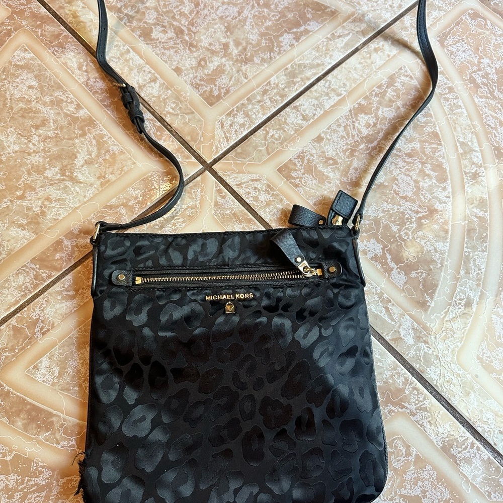 Michael Kors Black Crossbody Bag with Adjustable Strap and Glossy Finish